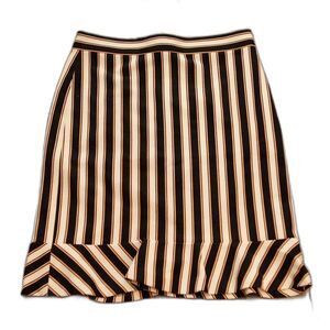 Ann Taylor Striped Ruffle Hem Skirt Brown Cream A-Line Size 0